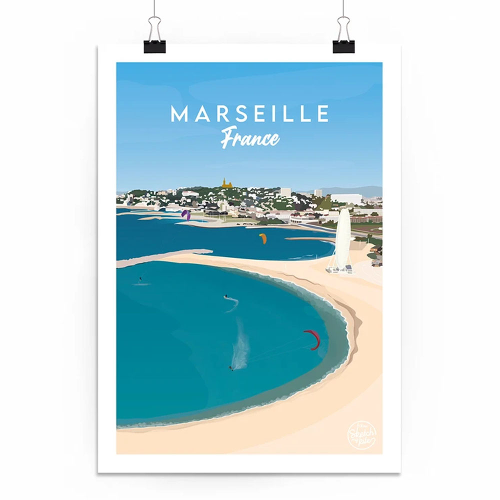 Poster Marseille La Pointe Rouge by Sketch my Kite en stock, Déco & Gadget